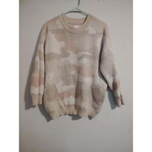 SO Camo Women's Beige Pink Oversized Crewneck Camouflage Pullover Size Medium